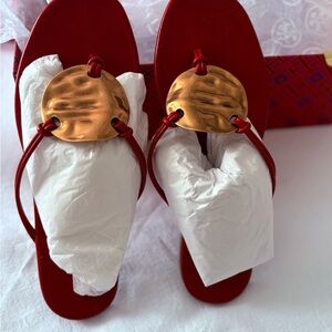 Tory Burch Red Ballet Flats with Golden Accents